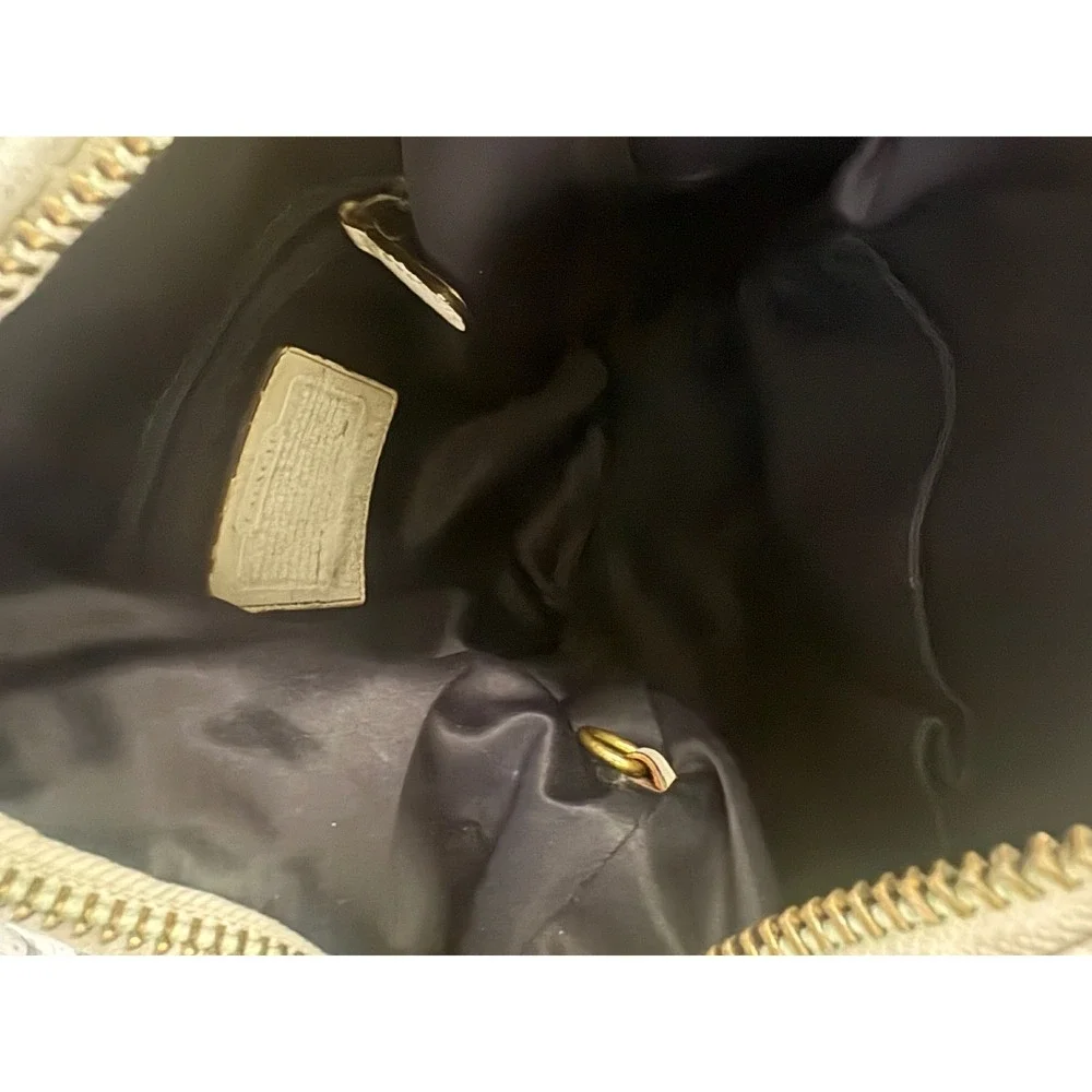 Coach Y2K Denim Blue Signature Bucket Hobo White Leather Whipstitch